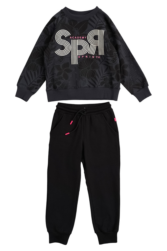 SPRINT suit set in charcoal color with all over floral print.