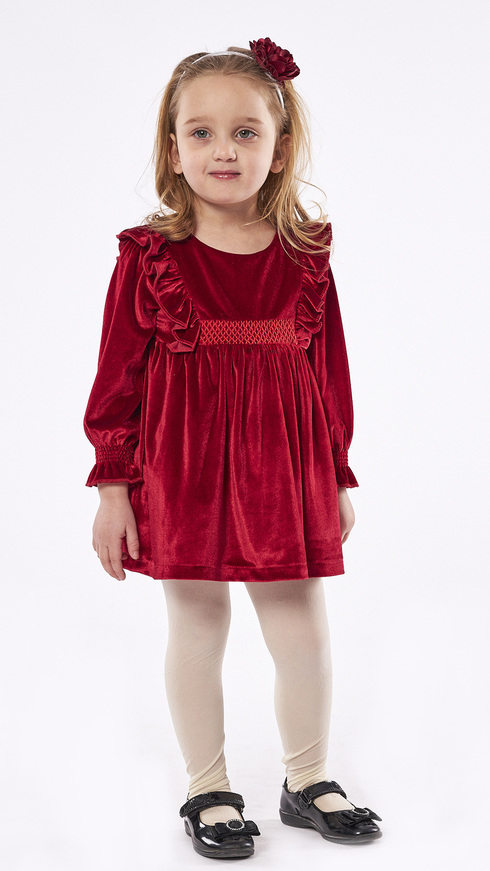 EBITA velvet dress in red color with matching vest.