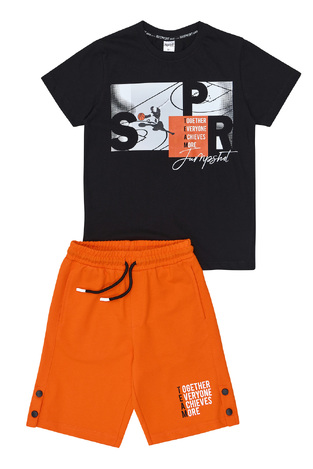 Sprint blouse and shorts set in black-orange.