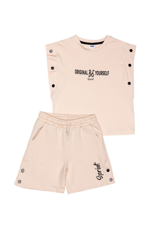 SPRINT shorts set in beige color with "ORIGINAL BE YOURSELF" logo.