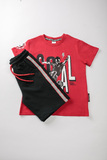 SPRINT shorts set in red color with football player print.