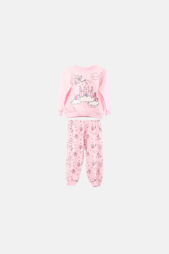 DREAMS pajamas in pink with embossed print.