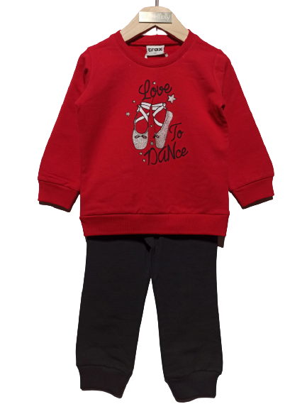 TRAX Tracksuit Set, Red Embossed Print Sweatshirt and Sweatpants with Elasticated Bottoms.