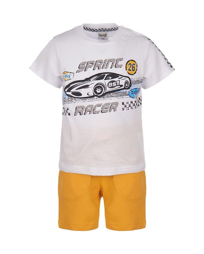 SPRINT set, white shirt with print and bermuda shorts with pockets.