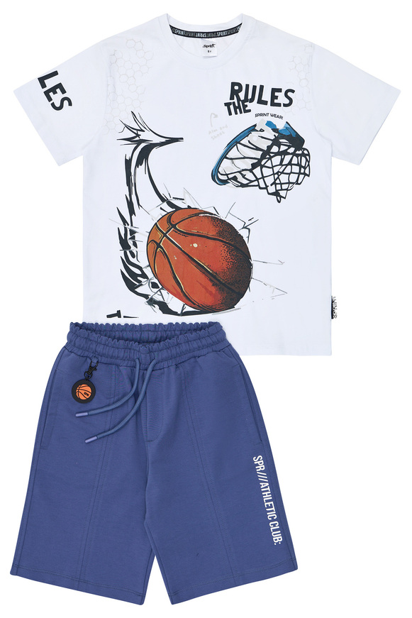 Σετ μπλούζα με βερμούδα Sprint σε λευκό με μπλε χρώμα.