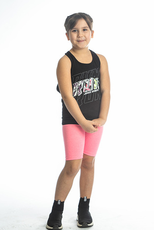 Σετ κολάν JOYCE, μπλούζα αμάνικη σε χρώμα μαύρο με τύπωμα ''run'' στο μπροστινό μέρος και ποδηλατικό κολάν σε ροζ χρώμα.