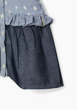 Ikks striped shirt style dress with embroidered stars and blue tulle at the bottom.