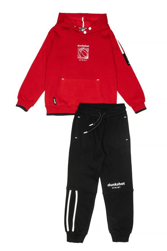 Σετ φόρμας SPRINT με ενσωματωμένη κουκούλα σε κόκκινο και μαύρο χρώμα.