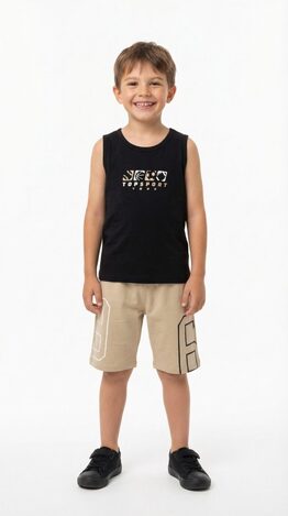 TRAX sleeveless blouse and shorts set in black-beige.