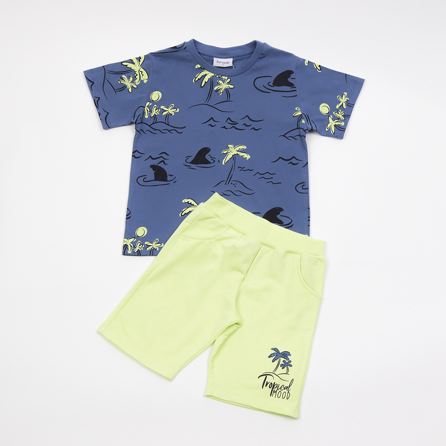 TRAX shorts set, blouse in blue raff color with all over print and cotton shorts.