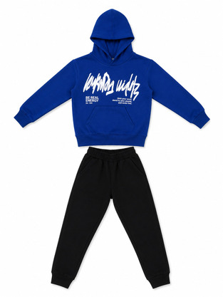 TRAX tracksuit set in royal blue-black with hood.