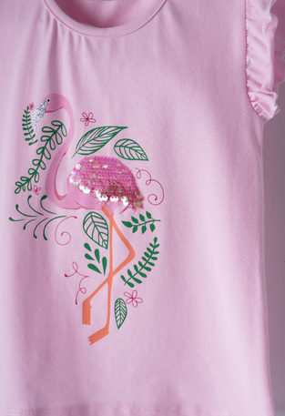 EBITA capri leggings set in pink color with embossed flamingo print.