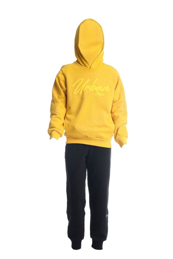 JOYCE hooded sweatshirt in mustard color.
