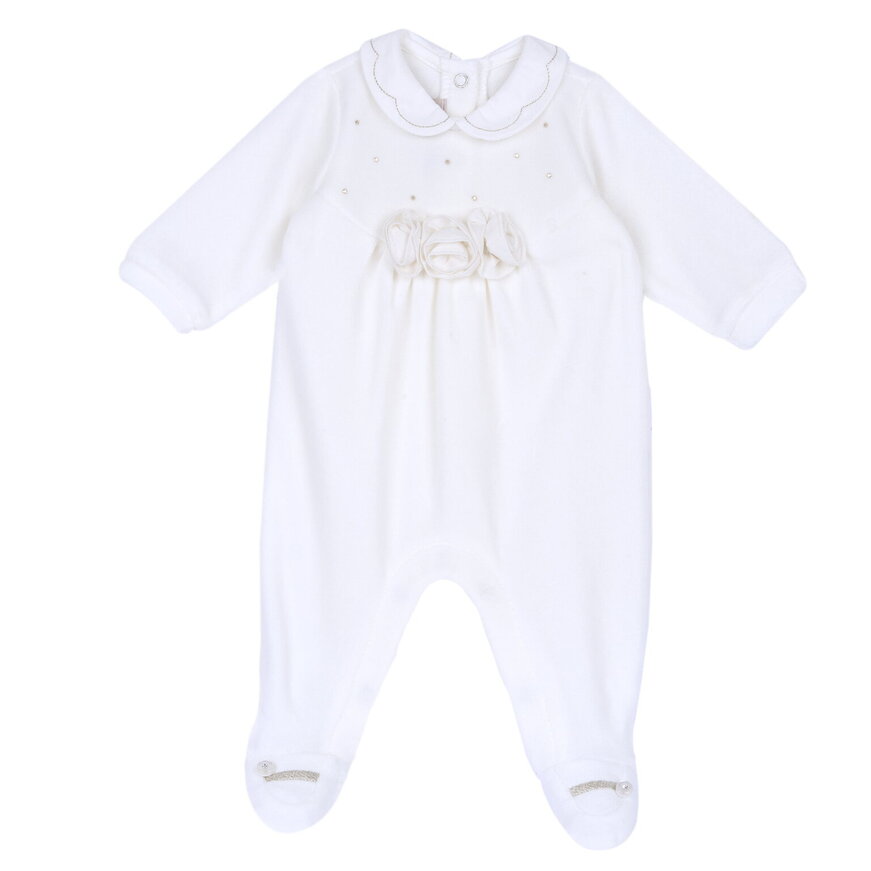 Βελουτέ φορμάκι CHICCO σε λευκό χρώμα με διακοσμητικά τριαντάφυλλα.