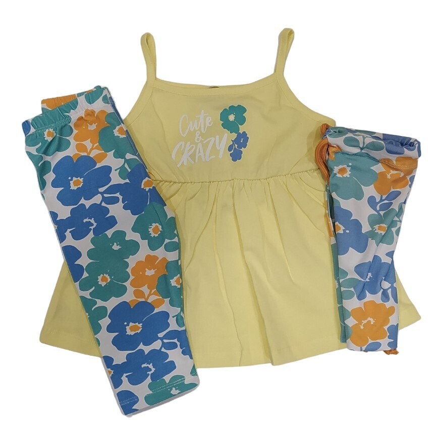 Capri leggings set 3 pcs. TRAX in yellow color with floral print and bag.