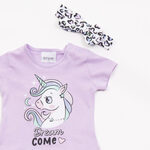 TRAX shorts set in lilac color with embossed unicorn print.