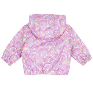 CHICCO seasonal jacket in lilac color with all over rainbow print.
