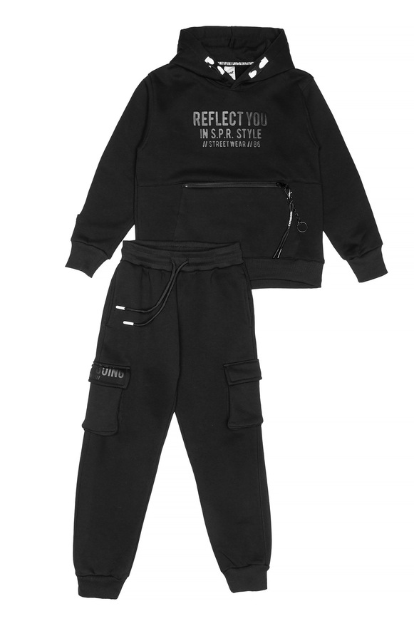 Σετ φόρμας SPRINT με ενσωματωμένη κουκούλα σε χρώμα μαύρο. 