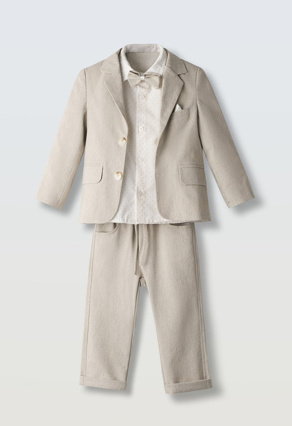 Σετ 3 τεμ. HASHTAG σακάκι, πουκάμισο, παντελόνι σε χρώμα μπεζ με ασορτί παπιγιόν.