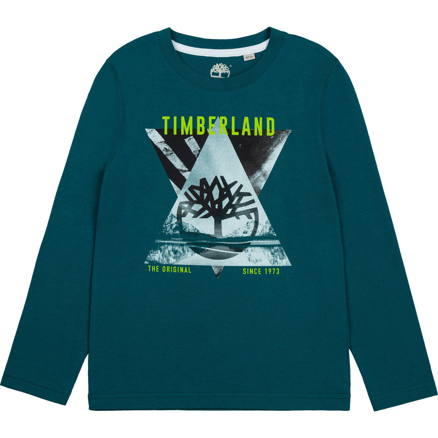 TIMBERLAND cotton blouse in petrol color with embossed print.