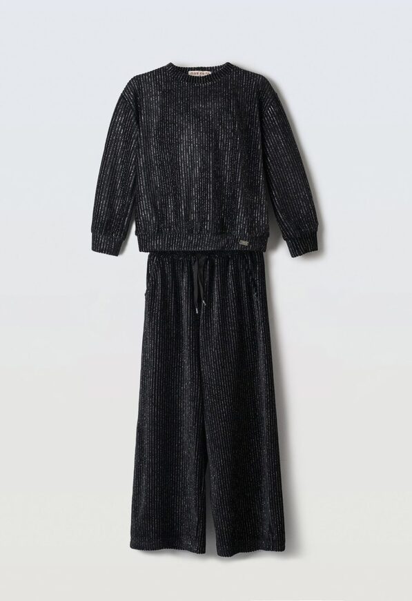 Σετ παντελόνα βελουτέ ΕΒΙΤΑ σε μαύρο χρώμα με γκλίτερ.