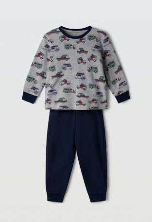 HOMMIES pajamas with matching sleep mask in gray and blue.