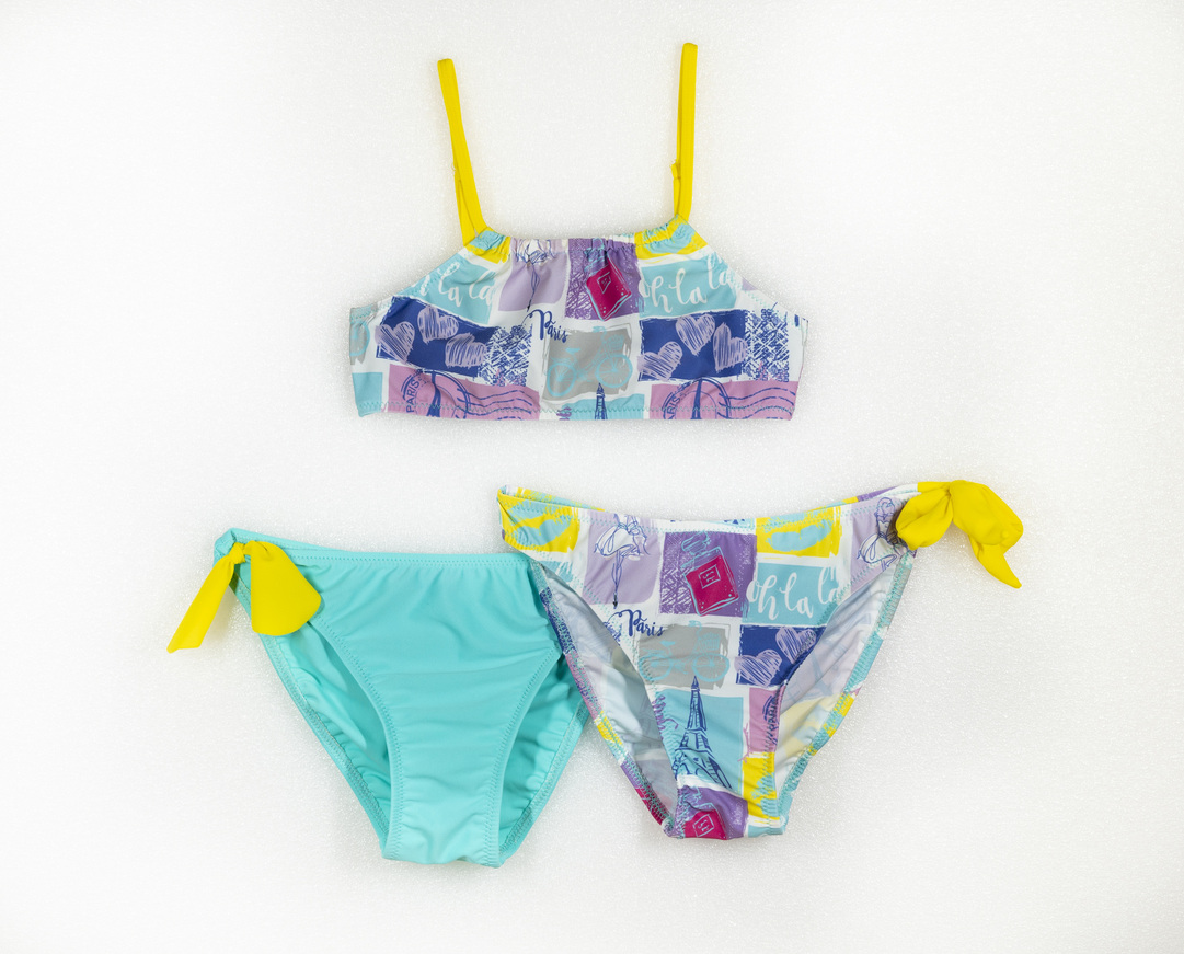 TORTUE bikini swimsuit with "Paris" print and two briefs.