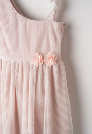 Τούλινο φόρεμα ΕΒΙΤΑ σε χρώμα ροζ με ασορτί τσαντάκι.