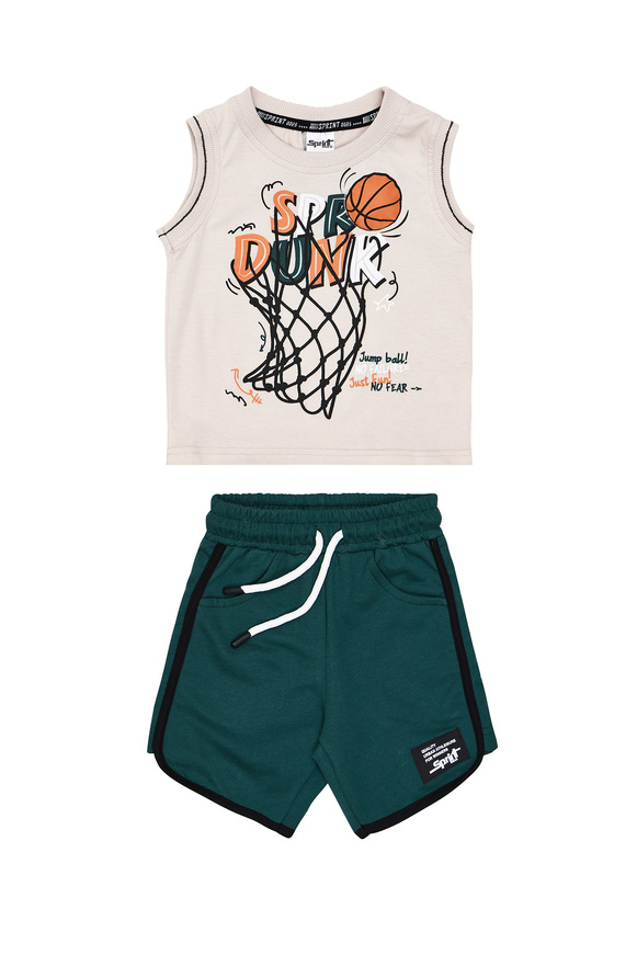 Σετ μπλούζα αμάνικη με βερμούδα SPRINT, σε μπεζ με πράσινο χρώμα.