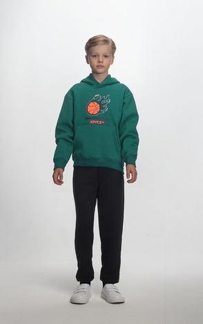 JOYCE jumpsuit with hood in green-black color.