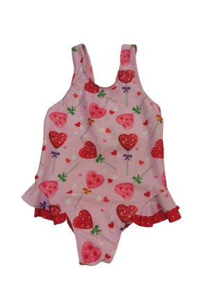 CROOLita one-piece swimsuit in light pink with all-over heart print.