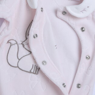 CHICCO velor bodysuit in pink with an embossed kitten print.