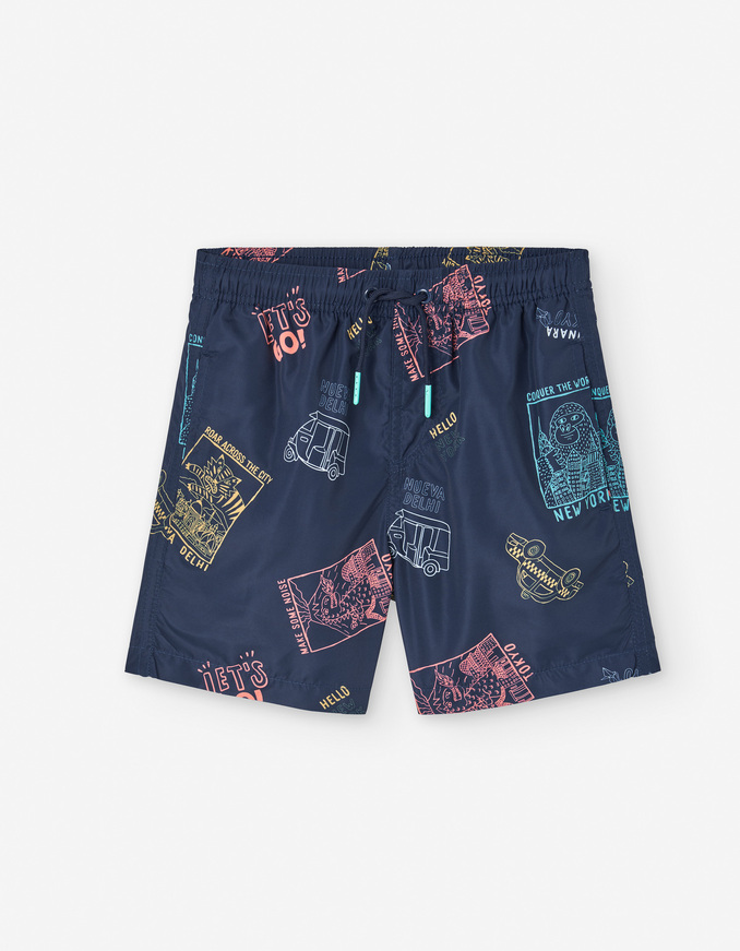 Μαγιό βερμούδα LOSAN με λάστιχο στη μέση σε μπλε χρώμα.