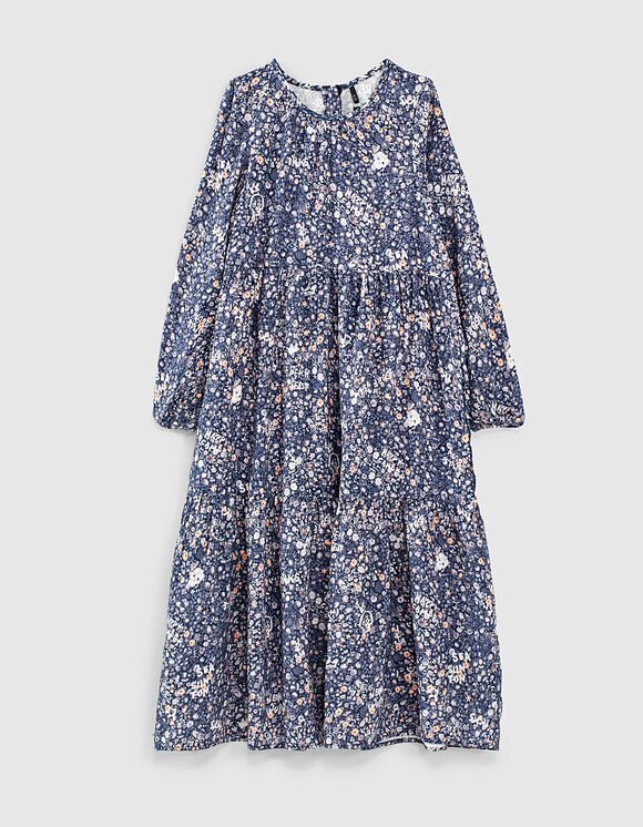 IKKS maxi dress in blue color with floral print.