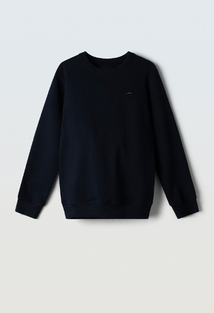 Cotton blouse with HASHTAG neckline in blue color.