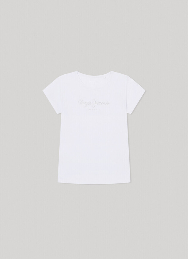 Μπλούζα PEPE JEANS σε λευκό χρώμα με τύπωμα από γκλίτερ.
