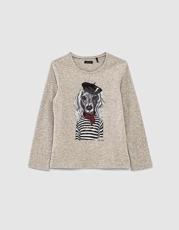 IKKS blouse in gray color with French dog print.