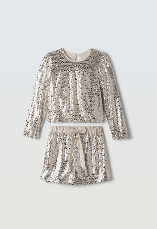 EBITA shorts set in champagne beige color with sequins.