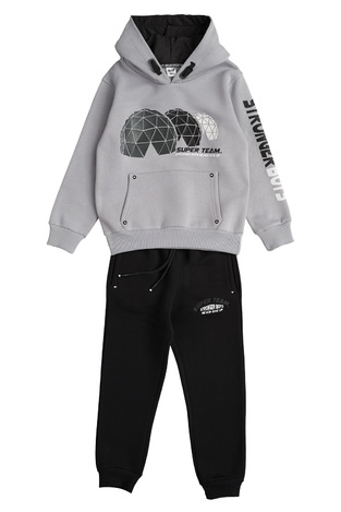 SPRINT tracksuit set in gray color with appliqué design and hood.