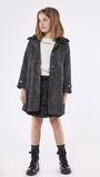 EBITA coat in charcoal color with pleats.