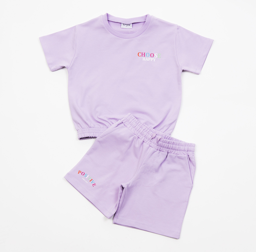 Set of TRAX shorts, printed top and shorts in lilac color.