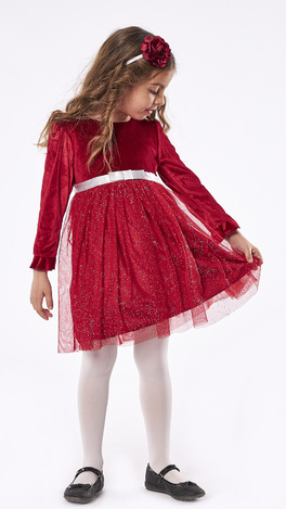 Βελουτέ φόρεμα ΕΒΙΤΑ σε κόκκινο χρώμα με ασορτί στέκα.