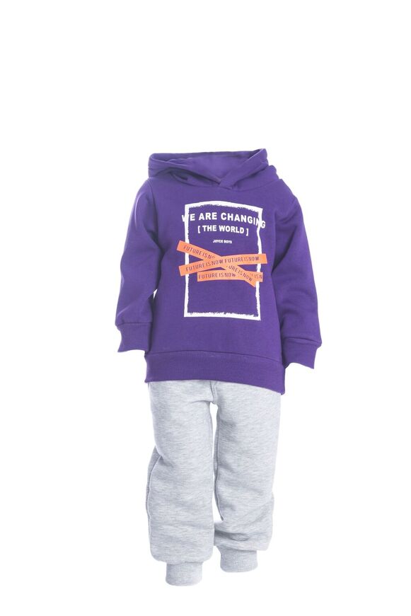 JOYCE jumpsuit set in purple color with hood and print.