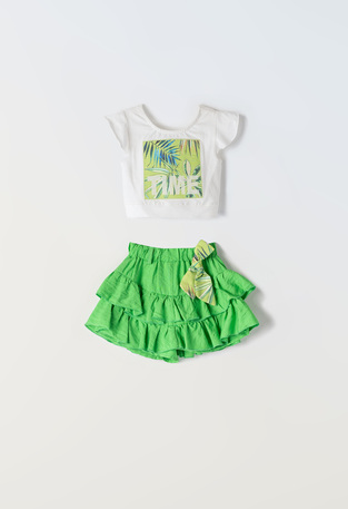Set of EBITA shorts in green color with frill pattern.