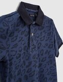 IKKS pique polo shirt in blue color with leopard pattern.