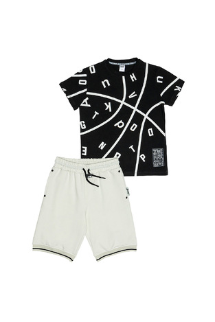 SPRINT blouse and bermuda shorts set in black-off-white.