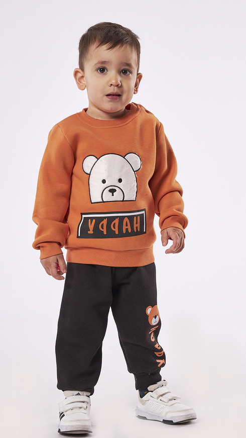 HASHTAG tracksuit set in orange color with embossed teddy bear print.