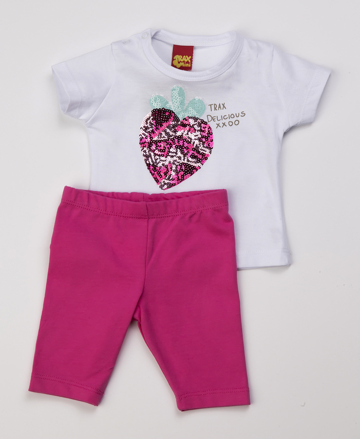 Cotton set TRAX, blouse with sequins and fuchsia leggings.