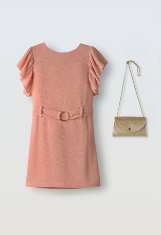 Φόρεμα EBITA σε χρώμα ροζ σκούρο με ασορτί τσαντάκι.