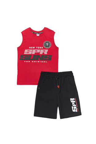 SPRINT sleeveless shorts set in red.